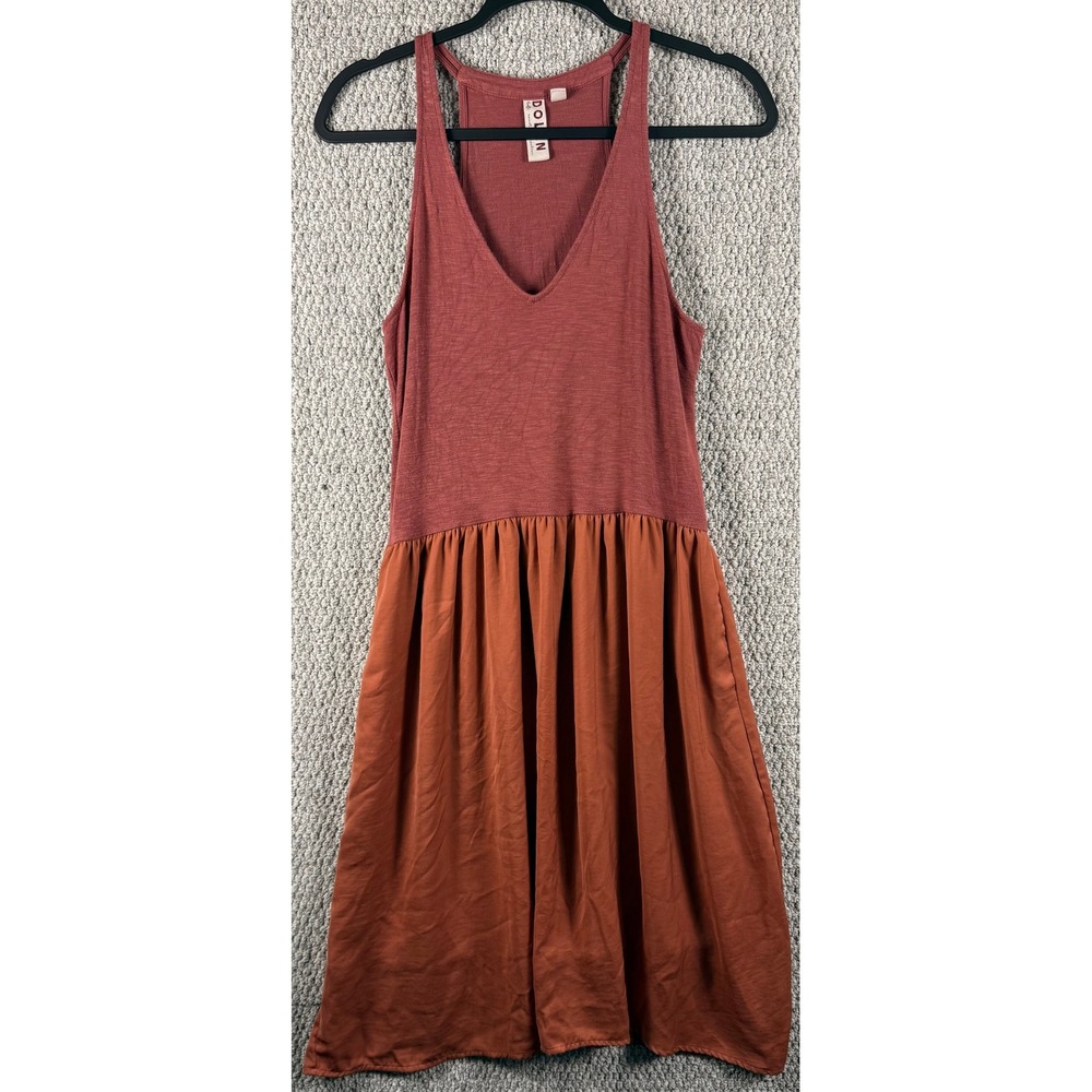 Dolan Left Coast Collection Dress XS Rust Mixed Media V-Neck Midi Boho Summer
